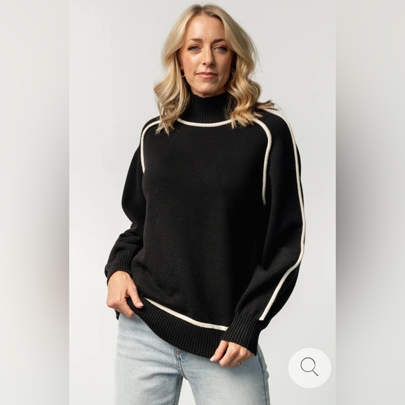 Baltic Born Sweaters - Baltic Born Harrington Sweater Black White Contrast Trim Mock Neck | NWT Size S